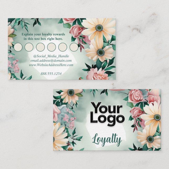 Pastel Blume Elegance Grüne Rosa Rosa Begleitkarte (Vorne/Hinten)