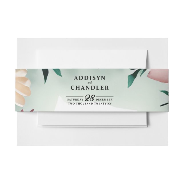 Pastel Blume Elegante: Grün blühende Hochzeit Einladungsbanderole (Vorderseite Beispiel)