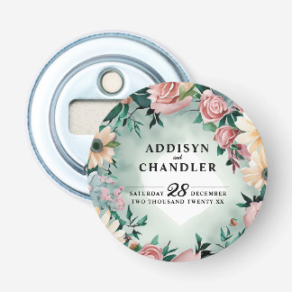 Pastel Blume Elegante: Grün blühende Hochzeit Flaschenöffner