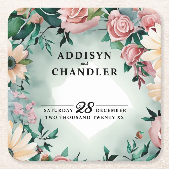 Pastel Blume Elegante: Grün blühende Hochzeit Rechteckiger Pappuntersetzer (Vorderseite)