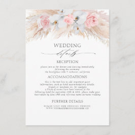 Pastel Blume Exotic Pampas Gras Hochzeitdetails Begleitkarte