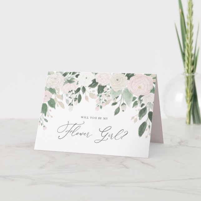 Pastel Blume Glitzer werden Sie mein Blumenmädchen Karte (Vorderseite)