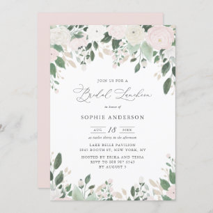 Pastel Blume Gold Glitzer Blätter Bridal Luncheon Einladung