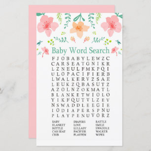 Pastel Blume Kinderdusche Word Search Game