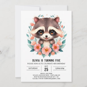 Pastel Blume Raccoon Girl Einladung