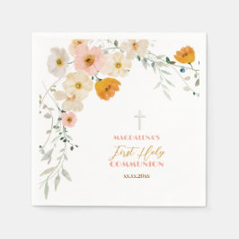 Pastel Blume und Grünpflanzen Erste Heilige Kommun Serviette