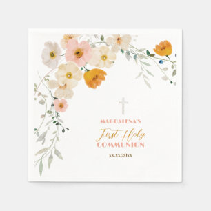 Pastel Blume und Grünpflanzen Erste Heilige Kommun Serviette