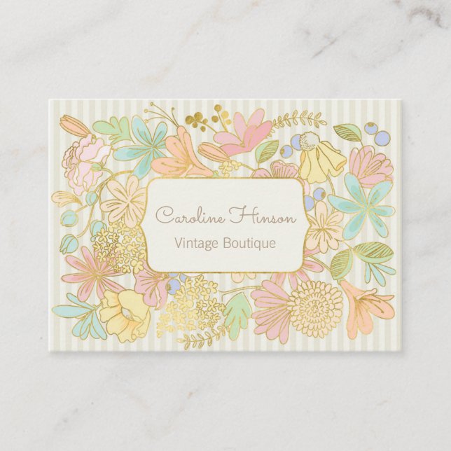 Pastel Blume Visitenkarte mit Gold-Effekt (Vorderseite)