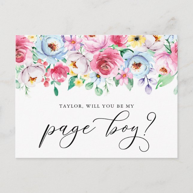 Pastel-Blume werden meine Page Boy Card sein Postkarte (Vorderseite)