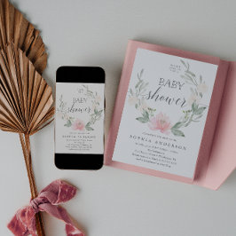 Pastel Blush Blumengrün Babydusche Einladung