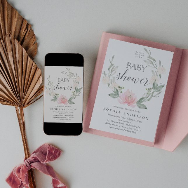 Pastel Blush Blumengrün Babydusche Einladung (Von Creator hochgeladen)