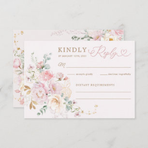 Pastel Blush Blumengrün Wedding RSVP Karte