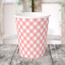 Pastel Blush Coral Gingham Paper Cups Pappbecher
