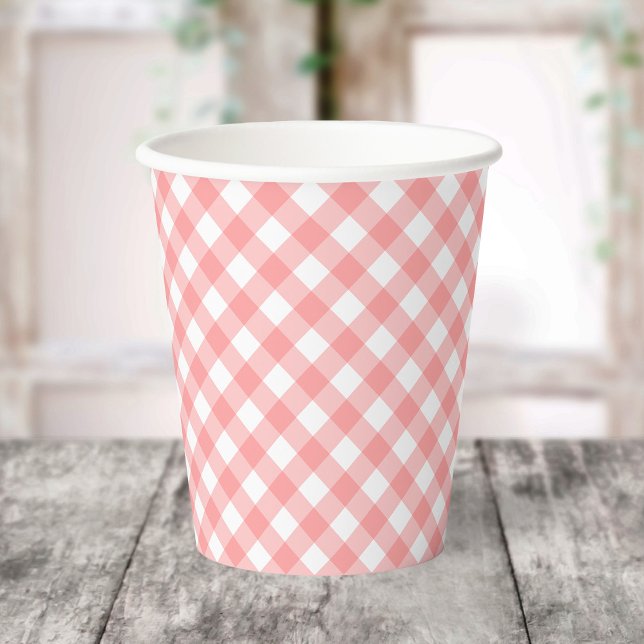 Pastel Blush Coral Gingham Paper Cups Pappbecher (Von Creator hochgeladen)