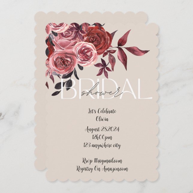 PASTEL BLUSH FLORAL BURGUNDDY BRAUTPARTY SAVE THE DATE (Vorne/Hinten)