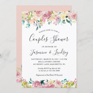 Pastel Blush Frühlingsdusche für Hochzeitspaare Einladung