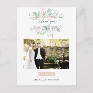 Pastel Blush Greenerity Wedding Foto Vielen Dank Postkarte