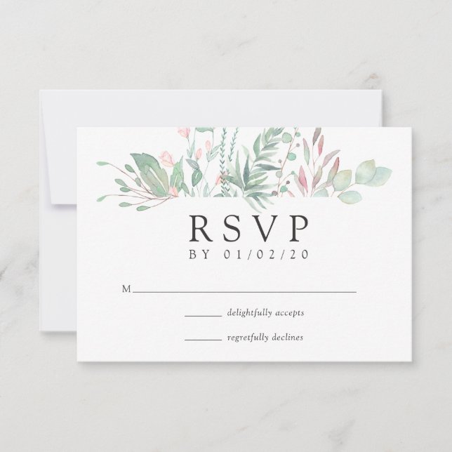 Pastel Blush Greenerity Wedding RSVP Karte (Vorderseite)
