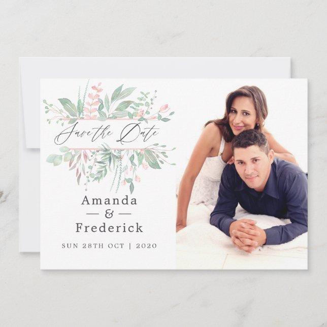 Pastel Blush Greenerity Wedding Save The Date (Vorderseite)