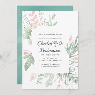 Pastel Blush Greenery Bridesmaids Luncheon Einladung