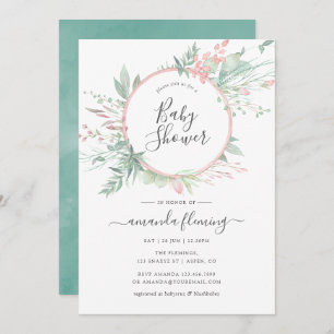 Pastel Blush Greenery Geometric Baby Shower Einladung