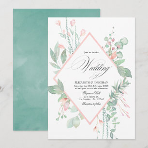 Pastel Blush Greenery Geometric Wedding Einladung
