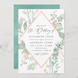 Pastel Blush Greenery Geometric Wedding Einladung