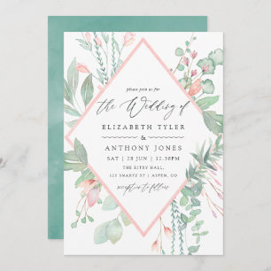Pastel Blush Greenery Geometric Wedding Einladung