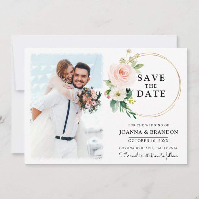 Pastel Blush Hübsch floral Botanisch Save the Date Einladung (Vorderseite)