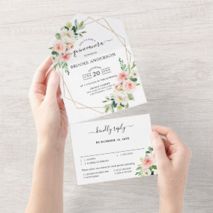 Pastel Blush Hübsch Pink Botanische Quinceanera All In One Einladung