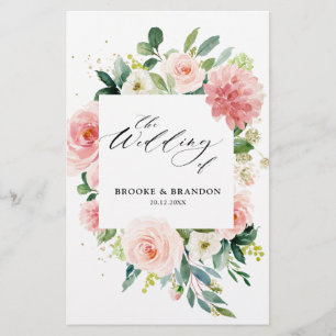 Pastel Blush Hübsch Pink Botanisches Hochzeitsprog