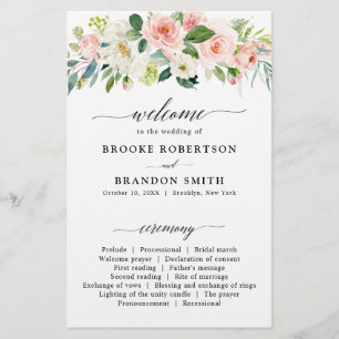 Pastel Blush Hübsch Pink Botanisches Hochzeitsprog