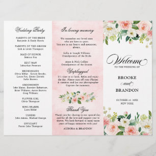 Pastel Blush Hübsch Pink Floral Wedding Programm