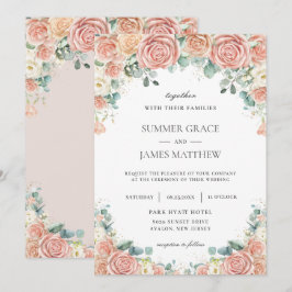 Pastel Blush Peach Elfenbeinblumen Rose Hochzeit Einladung