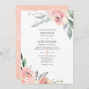 Pastel Blush Pink Bloral Wedding Einladung
