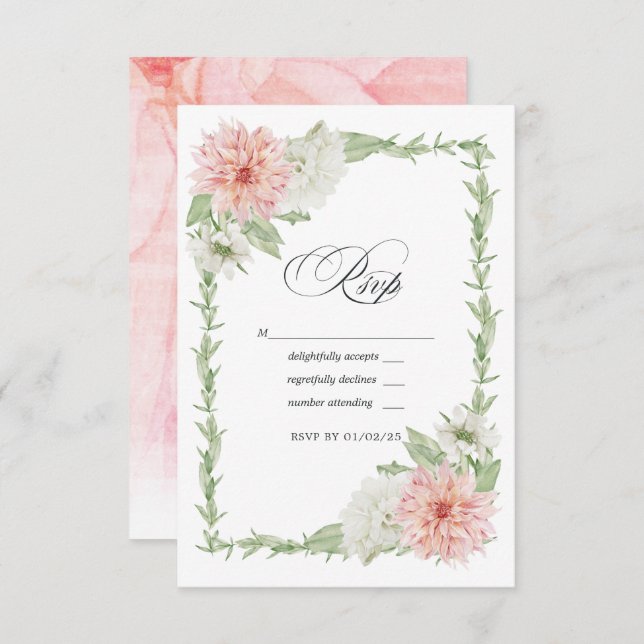 Pastel Blush Pink Dahlia Wedding RSVP Karte (Vorne/Hinten)