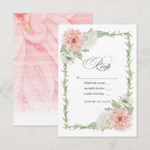 Pastel Blush Pink Dahlia Wedding RSVP Karte