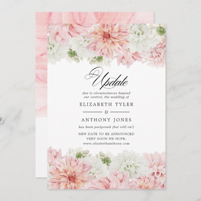 Pastel Blush Pink Dahlia Wedding Update Einladung (Vorne/Hinten)