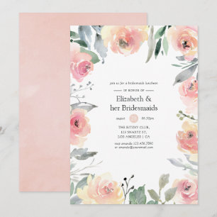 Pastel Blush Pink Floral Bridesmaids Luncheon Einladung