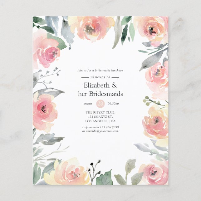 Pastel Blush Pink Floral Bridesmaids Luncheon Flyer (Vorne)