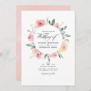 Pastel Blush Pink Floral QR Code UAWG Wedding Einladung
