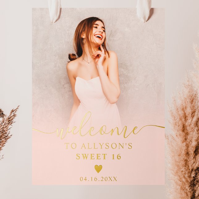Pastel Blush pink ombre Foto Sweet 16 willkommen Foliendrucke (Von Creator hochgeladen)