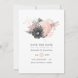 Pastel Blush Pink und Charcoflorale Hochzeit Save The Date