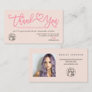 Pastel blush rosa Foto Logo, um danke Visitenkarte