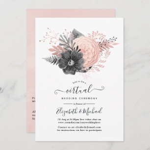 Pastel Blush und Charcofloral Virtual Wedding Einladung
