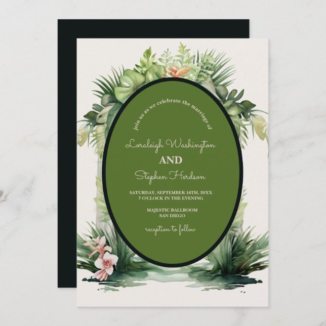 Pastel Boho Blumenarch Tropische Hochzeit Einladung (Vorne/Hinten)