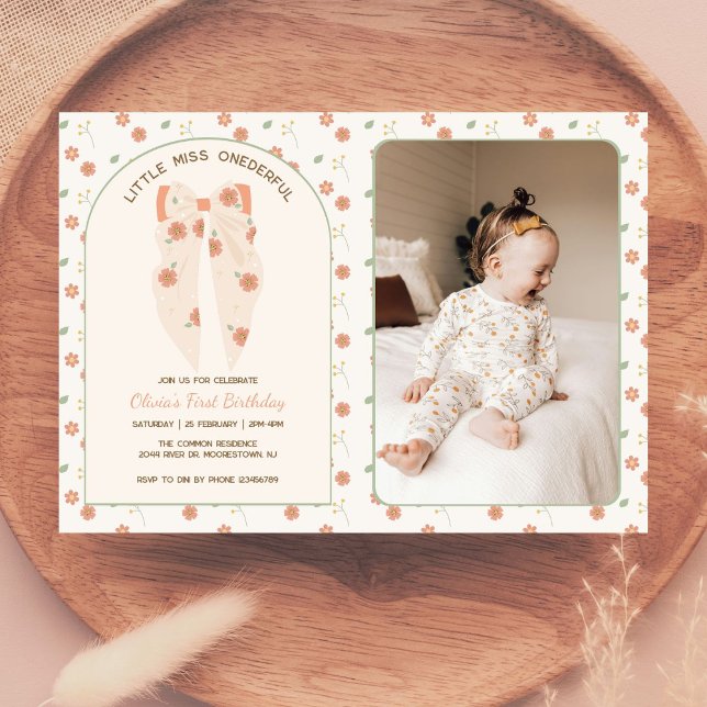 Pastel Boho Bow Birthday Bash Foto Einladung (Von Creator hochgeladen)