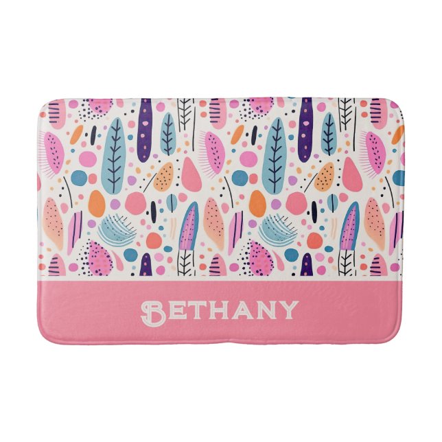Pastel BOHO Chic Botanischer Muster Individuelle N Badematte (Vorderseite)