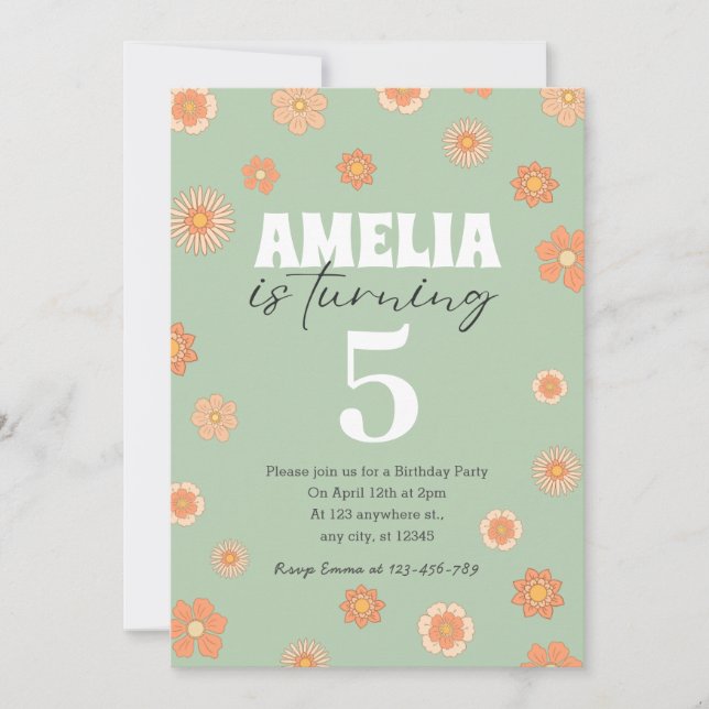 Pastel Boho Daisy zum Geburtstag Einladung jeden A (Vorderseite)