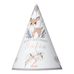 Pastel Boho Fawn und Balloons Geburtstag Partyhütchen